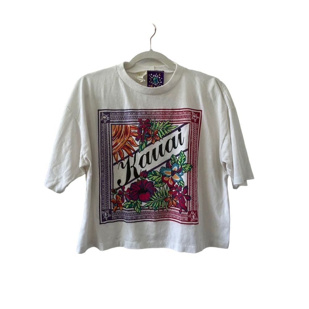 Vintage Pro Spirit Short Sleeve Kauai Crop Top Single Stitch Women’s White Size